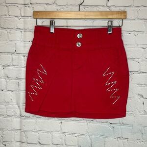 SILVER DIVA Red Women’s Micro Mini Jean Skirt with Rhinestones size 5